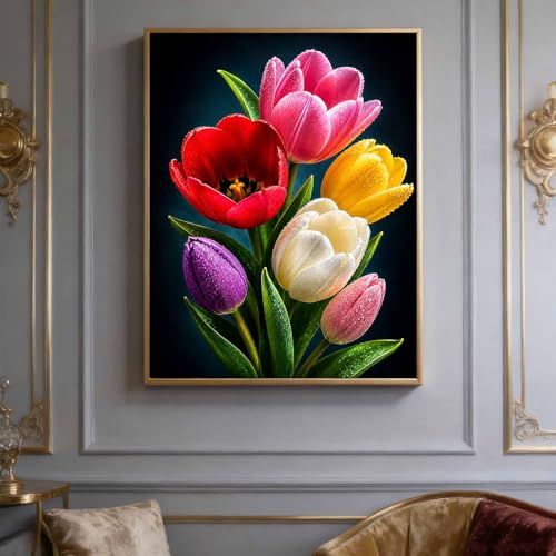 Tulips Diamond Art Kits for Adults,Colorful Flower Bouquet Diamond Painting - color: HS049-1
