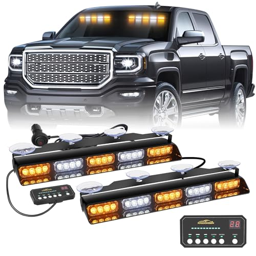 XRIDONSEN 2x 17 inch Dash Strobe Lights for Trucks, 40 LED Warning Lights - color: Amber/White