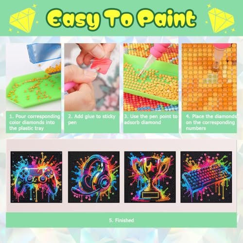 ICYANART 4 Pack Egame Diamond Art Painting Kits for Kids 6x6 Inch - color: E-Game