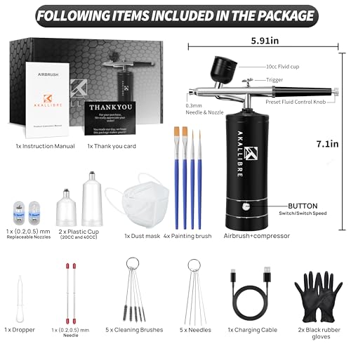 AKALLIBRE Airbrush Kit with Compressor, 48PSI High-Pressure Non-Clogging - color: Black