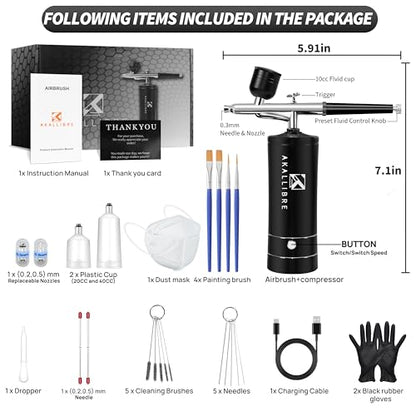 AKALLIBRE Airbrush Kit with Compressor, 48PSI High-Pressure Non-Clogging - color: Black