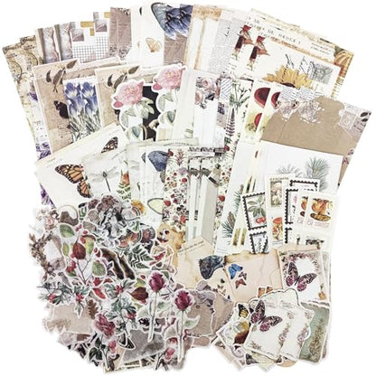 Retro Scrapbook Supplies Kit, 200 Mixed Natural Color Paper and Stickers