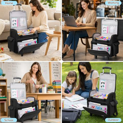 Rolling Craft Bag, Large Craft Bag with Wheels for Scrapbook Supplies - color: Black, size: With Trolley