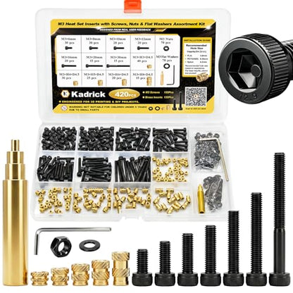 KADRICK 420PCS M3 Heat Set Inserts & M3 Screw Kit for 3D Printing - size: M3 Insert&Screws Kit 420Pcs