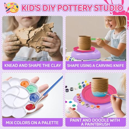 Pottery Wheel for Kids, Complete Kit with Air-Dry Clay, Ages 8-12 - color: Pink