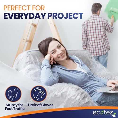 3 Pack 12 x 9 ft Extra Large Plastic Drop Cloth for Painting - size: 3 Pack-Standard