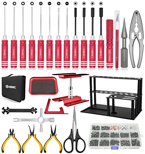 RC Tool Kit, 1/10 1/8 RC Tool, RC Car Boat Helicopter Repair Tools - 27pcs - color: Red