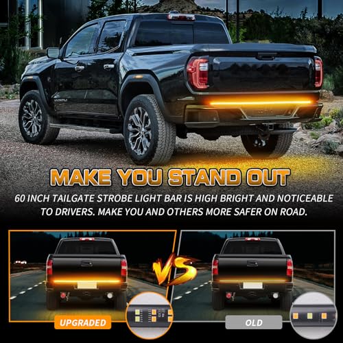 XRIDONSEN 60 inch Tailgate Emergency Lights Strip Amber Strobe Lights - color: Amber/Yellow