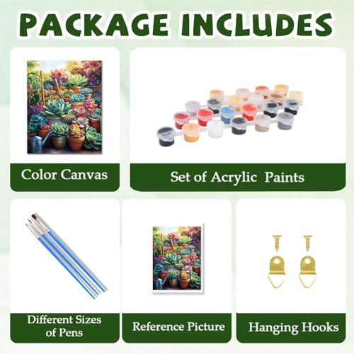 ICYANART Succulent Paint by Numbers Kit for Adults Beginner Plant Lover - color: Succulent