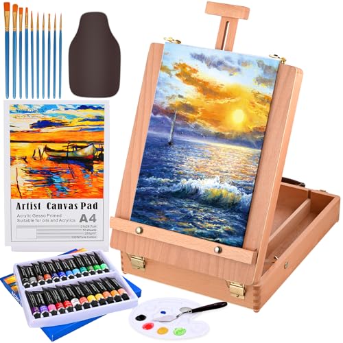 Goldge Tabletop Easel Acrylic Paint Set, Painting Kits for Adults