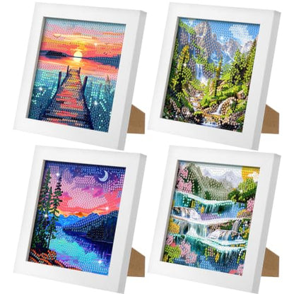 Geyoga 4pcs Scenery Diamond Painting Kits with Frame for Adults 7 x 7 Inch - style: Scenery