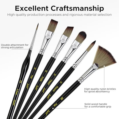 Bougimal 33 Pcs Paint Brush Set, No-Shedding Artist Paint Brushes - color: Black