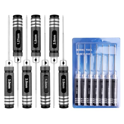 Hex Screwdriver Set - 7pcs Hex Allen Drive Kit 0.9mm 1.27mm 1.3mm 1.5mm 2.0mm 2.5mm 3.0mm Key Repair Tools for Traxxas Arrma Losi Redcat RC Cars Models FPV Drone Helicopter