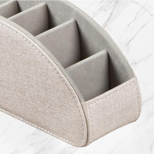 PU Leather TV Remote Control Holder/Caddy for Table with 5 Compartments - color: Beige, size: Small