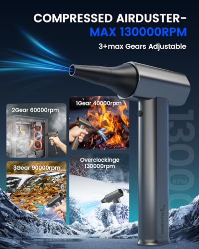 Electric Air Duster, Brushless Powerful Motor, Blower for PC Keyboard, Car - color: Light Gray