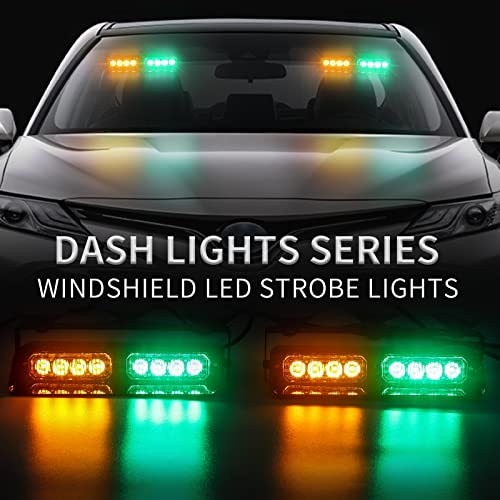 XRIDONSEN 2 in 1 Dash Strobe Lights 2×7.16 inch 16 LED Windshield Lights - color: Amber/Green