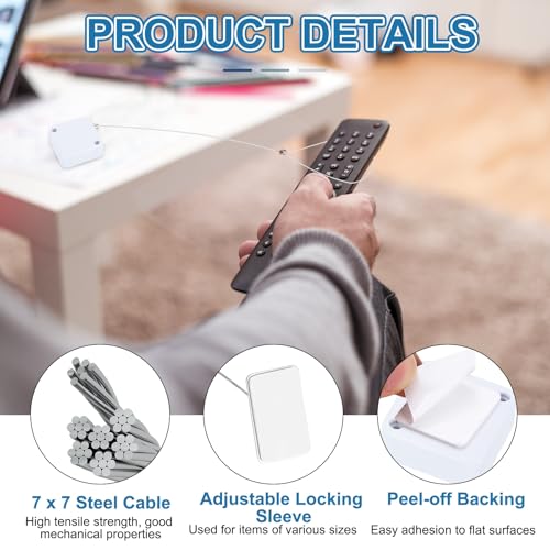 PATIKIL 5ft (1.5M) Retractable Remote Control Cable Tether 2N, 3PCS Remote Control Security Lanyard Lock Adjustable Locking Leash with Iron Cap for TVs Phone Tablets Showroom, White - color: White, size: 5ft
