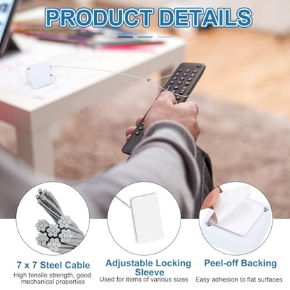PATIKIL 3.3ft (1M) Retractable Remote Control Cable Tether 2N, 3PCS Remote Control Security Lanyard Lock Adjustable Locking Leash with Iron Cap for TV Phone Tablets Showroom, White - color: White, size: 3.3ft