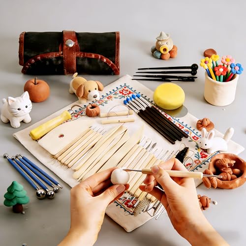 DaChihSheng 43 Pcs Clay Tools Kit Pottery Tools Polymer Clay Sculpting Tools Kit for Carving Air Dry Clay Tools Set for Adults Clay Sculpting Tools Ceramic Tools Graving Tools use for DIY Handicraft - color: Beige