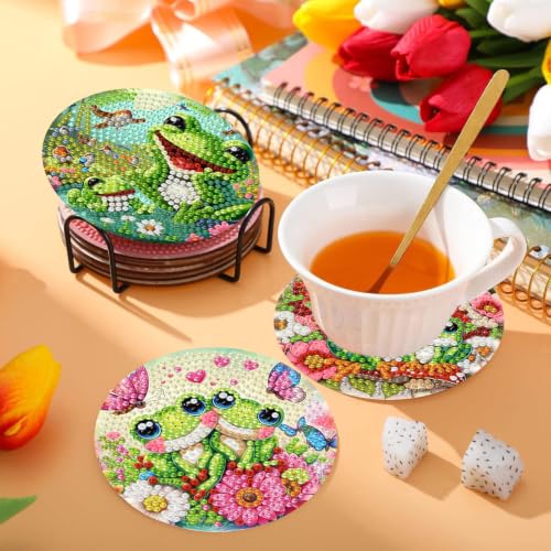 HHMATITS 8 Pcs Frog Diamond Art Coasters Kit for Adults 4X4 Inch - color: Frog