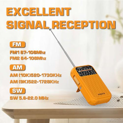 XHDATA D220 Portable Radio AM FM SW Shortwave Receiver Pocket Radio - color: Orange