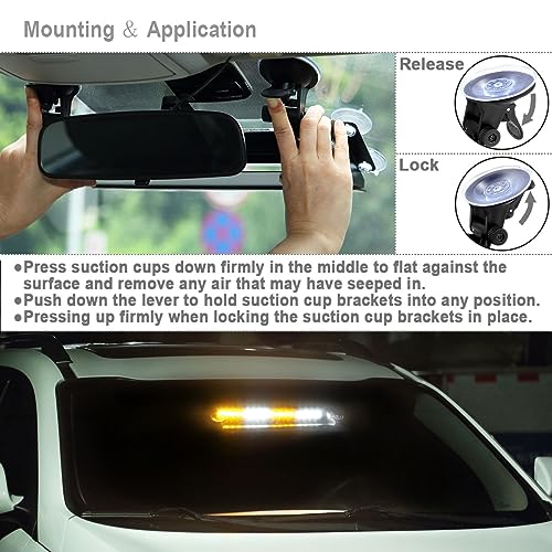 WOWTOU LED Amber White Strobe Dash Light w/Windshield Suction Cup Bracket - color: Amber / White