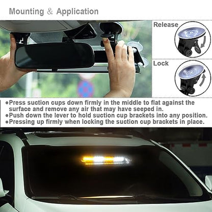 WOWTOU LED Amber White Strobe Dash Light w/Windshield Suction Cup Bracket - color: Amber / White