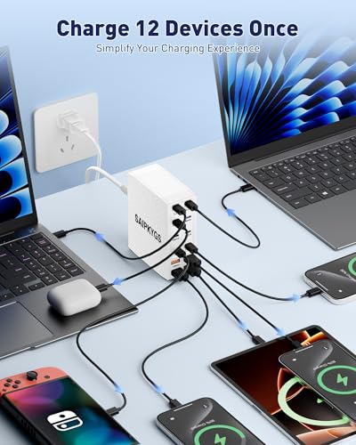 1000W USB Charging Station,12-Port USB C Charger Block with Dual 100W PD - color: White