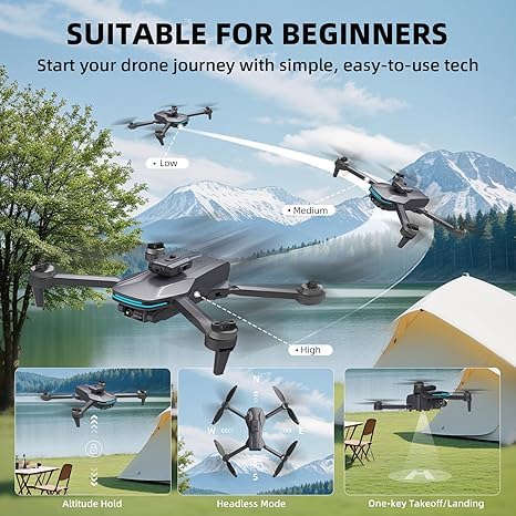 Foldable 4K Drone for Beginners with Dual Adjustable Cameras, Brushless Motors, Obstacle Avoidance, Altitude Hold, Headless Mode, One-Key Takeoff, 2 Batteries, Carrying Case Included