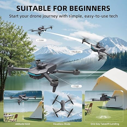 Foldable 4K Drone for Beginners with Dual Adjustable Cameras, Brushless Motors, Obstacle Avoidance, Altitude Hold, Headless Mode, One-Key Takeoff, 2 Batteries, Carrying Case Included