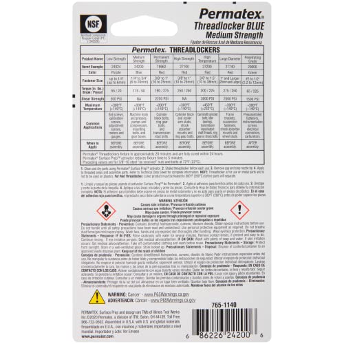 Permatex 24005 Medium Strength Threadlocker Blue Gel, 5 g - size: 5 ml, style: Gel - Medium Strength