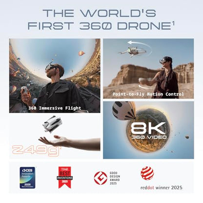 Antigravity A1 Infinity Bundle, 8K 360° Drone with Camera for Adults, Dual Micro-OLED Goggles, 39Mins Per-BAT, Point-to-Fly Motion Control, Deep Track, Auto Return, Auto Edit, Sky Genie, Voice Assistant