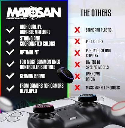 MatoSan 4 Thumbstick Grip Caps – Universal Silicone Controller Covers – Enhanced Grip, Precision & Protection – Anti-Slip Joystick Accessories for All Modern Game Controllers - size: 4 Black Set
