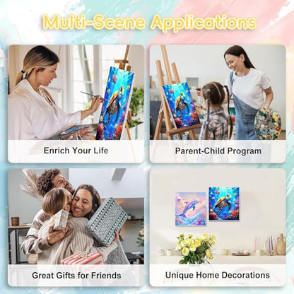 HITO Sea Turtle Paint by Numbers Kit for Kids with Frame Easel 8x8 inch - color: Sea Turtle