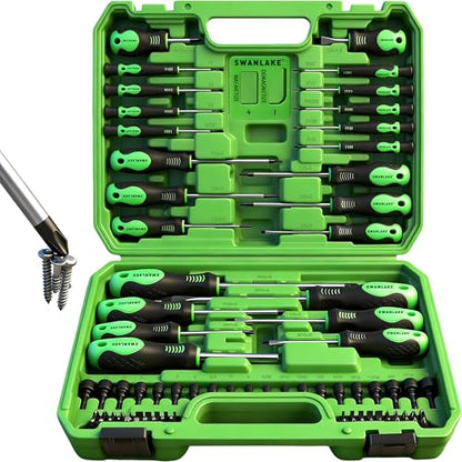SWANLAKE 86PCS Magnetic Screwdriver Set,Includes Slotted/Phillips/Torx Mini Precision Screwdriver, Replaceable Screwdriver Bits and nut drivers With Sturdy tool box - style: 86-Piece Magnetic Screwdriver Set