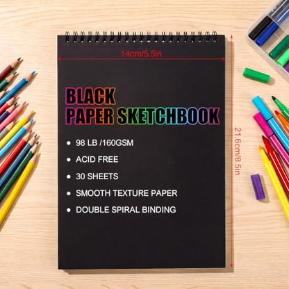 Black Sketch Pad 7.6 × 10 in, 30 Sheets, Spiral Bound Black Sketchbook - size: 7.6×10 Inch (1 pack)