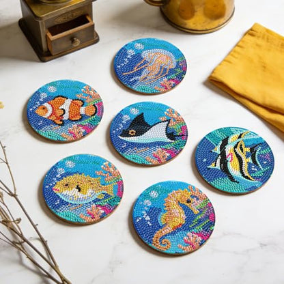 Leatrice Small Diamond Art Coasters Set Diamond Painting Kits for Adults - color: AB Ocean