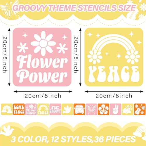 36pcs Groovy Hippie Drawing Stencil for Kids 8 Inch Sidewalk Chalk Stencils - style: Groovy