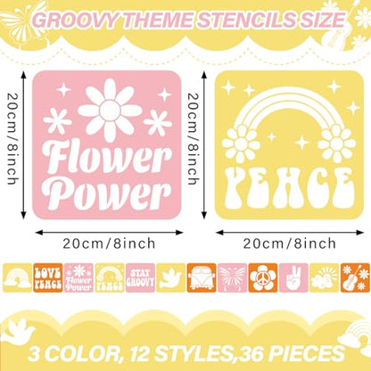 36pcs Groovy Hippie Drawing Stencil for Kids 8 Inch Sidewalk Chalk Stencils - style: Groovy