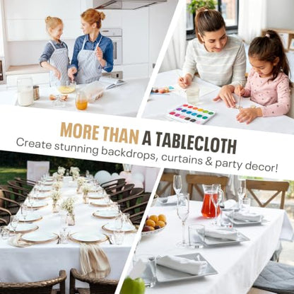 54IN X 600FT Plastic Table Cover Roll with Cutter Box, Cut to Size Plastic Table Cloths for Parties, Birthday, (White, 54"x7680"(Rectangular)) - color: White, size: 7680" x 54" (Rectangular)