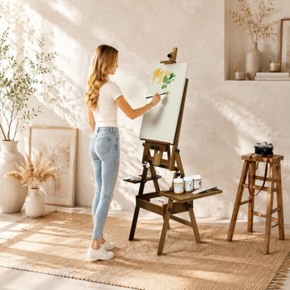 MEEDEN Painting Easel with Storage and Tray: H-Frame Beech Wood Art Easel - color: Walnut