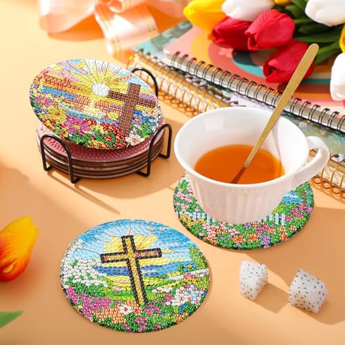 HHMATITS 8 Pcs Christ Cross Diamond Art Coasters 4X4 Inch - color: Cross
