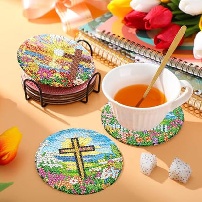 HHMATITS 8 Pcs Christ Cross Diamond Art Coasters 4X4 Inch - color: Cross