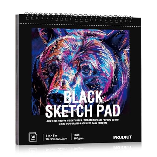 Black Paper Sketchbook 8 × 8 in, 30 Sheets, 160gsm Spiral Bound Drawing Pad - size: 8×8 Inch (1 pack)