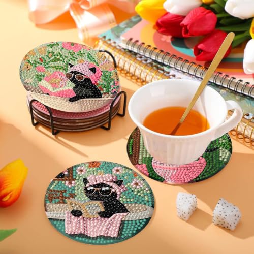8 Pcs Cat Diamond Art Coasters Kit for Adults 4X4 Inch - color: Cat-1