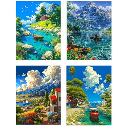 DOTSOPS 4 Pcs Landscape Diamond Painting Kits for Adults Round Full Drill - color: Landscape C