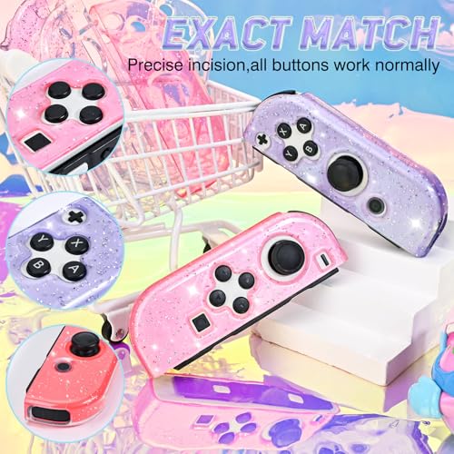 DLseego Glitter Protective Case for Switch Joy Con Controllers, Handheld Soft Silicone TPU Protective Cover Replacement Shell Case Suitable for Switch & Switch OLED Model Joy Cons - Pink Purple - color: Pink Purple