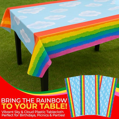 Iconikal 3-Pack Rainbow Plastic Tablecloth 108 x 54 ES Disposable Birthday
