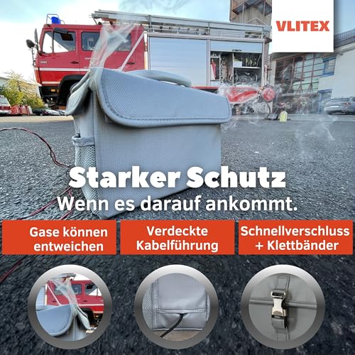 VLITEX Lithium Battery Storage Box L (Large) | Engineered in Germany | Fireproof E-Fiberglass & Silicone Blend | Certified Lipo Safe Bag Container