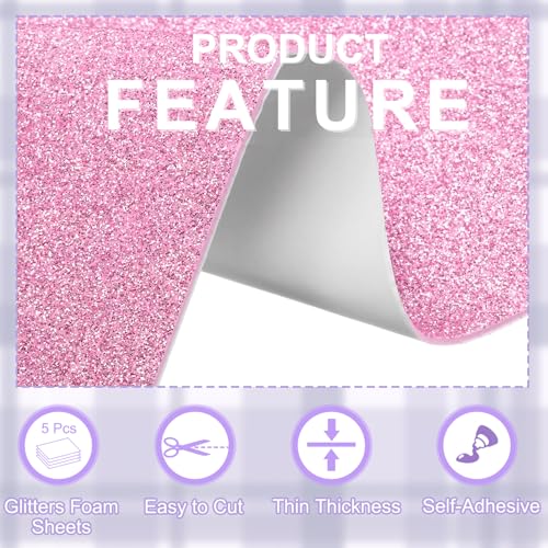 uxcell Foam Sheets 5Pcs 8x12Inch EVA Self-Adhesive Sparkle Pink Glitters - color: Pink